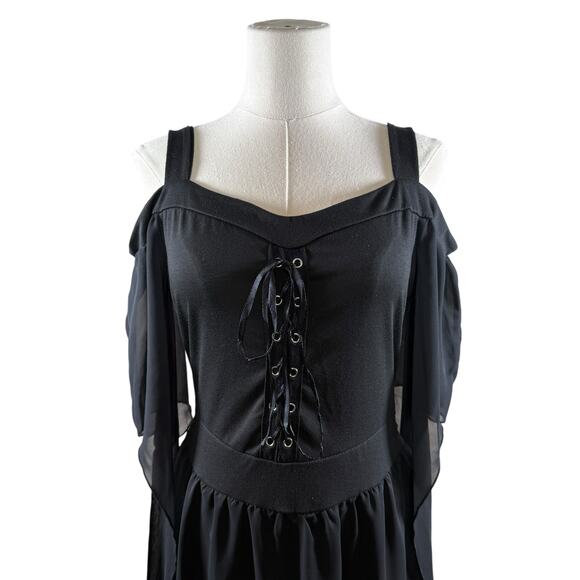 Black Maxi Dress Lace-Up Corset Fairy Grunge Goth Witchy Cottagecore Small - Picture 3 of 11